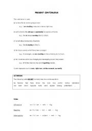 English worksheet: Present Continuous - rules and exercises