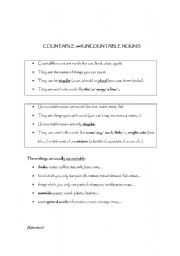 English worksheet: Countable and uncountable nouns