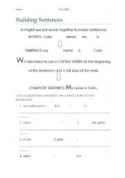 English worksheet: BUILDING SENTENCES