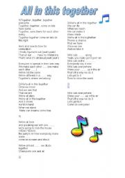 English worksheet: Song: All in this together (High School Musical)