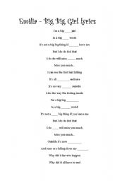 English worksheet: Emilia-Big Big Girl Lyrics