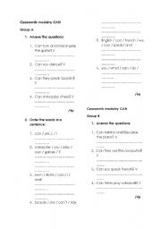 English worksheet: Flash test - can for abilities