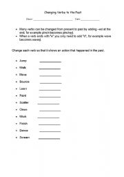 English worksheet: verbs that end with -ed