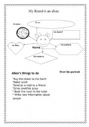English worksheet: My friend is an alien