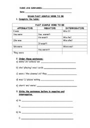 English Worksheet: PAST SIMPLE TO BE