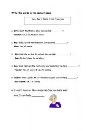 English worksheet: object pronouns