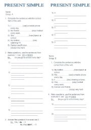 English Worksheet: Present Simple flash test