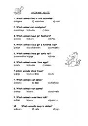 English Worksheet: Animals quiz