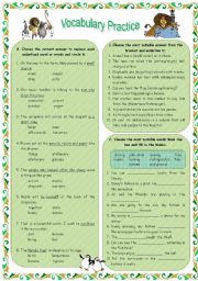 English Worksheet: Vocabulary Practice (Answer page included)