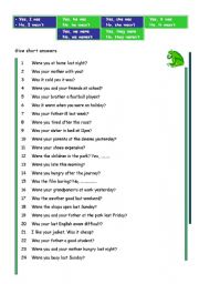 English Worksheet: To be-Past Simple: short answers