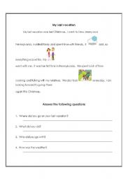 English Worksheet: my last vacation - speaking, reading, and writing exercise