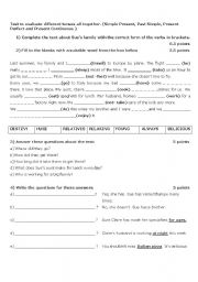 English worksheet: TEST TO CHECK THE USE OF DIFFERENT VERB TENSES