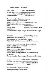 English worksheet: those were the daysssss song