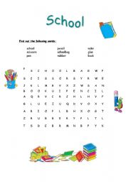 English Worksheet: School, wordsearch