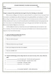 English Worksheet: Sports and Human body-written test