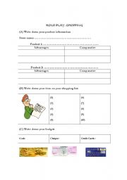 English worksheet: ROLE PLAY SHOPPING