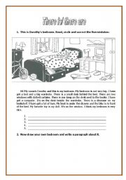 English Worksheet: There is and There are with furniture and Preposition