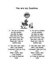 English worksheet: You are my sunshine