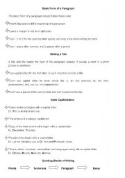 English Worksheet: writing guidelines, the form of a paragraph