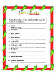 English Worksheet: Like/Dislike