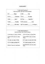 English Worksheet:  verb to be