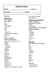 English Worksheet: Descriptions-vocabulary-