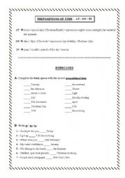 English Worksheet: Prepositions of time