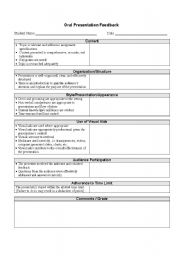 English Worksheet: Oral Presentation form