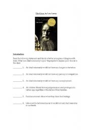 English Worksheet: The Giver by Lois Lowry