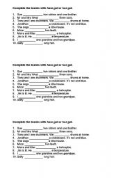 English Worksheet: Present simple - have got, has got