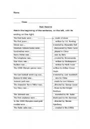 English Worksheet: Past Passive History Quiz - Matching the sentence