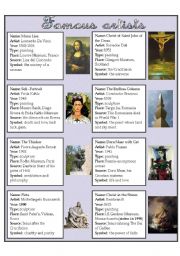 English Worksheet: FAMOUS ARTISTS