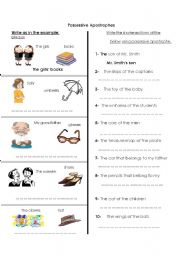 English Worksheet: Possessive Apostrophes (Part 1)