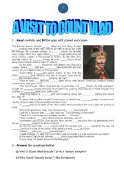 English Worksheet: A VISIT TO COUNT VLAD DRACULA (SIMPLE PAST-PRESENT-CONTINUOUS)