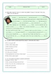 English Worksheet: PRESENT SIMPLE EXAM (Reading Comprehension)