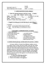 English Worksheet: November Exam