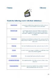 English Worksheet: Cinema glossary (matching activity)