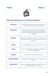 Cinema glossary (matching activity)