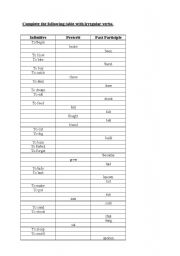 English Worksheet: irregular verbs