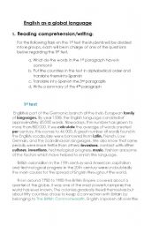 English Worksheet: Reading Comprehension: English as a global language