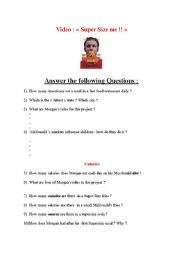 English Worksheet: Super Size me (junk food)