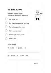 English worksheet: exercises on how to make a pizza