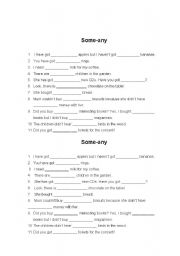 English Worksheet: some or any
