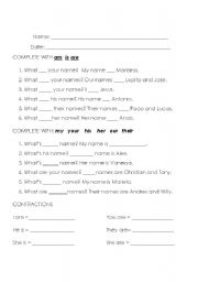 English worksheet: Verb BE and possesive pronouns