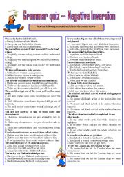 English Worksheet: GRAMMAR QUIZ ---- NEGATIVE INVERSION