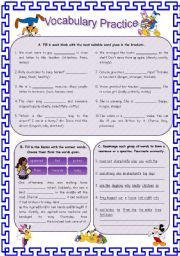English Worksheet: Vocabulary Practice 2 (answer page included)