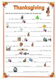 English Worksheet: Thanksgiving illustrated - simplified history