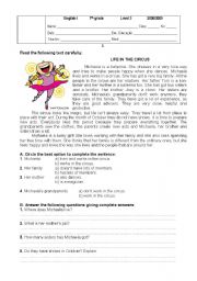 English Worksheet: Life in the circus