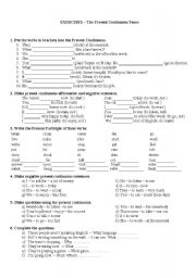 English Worksheet: Present Continuous - Exercises