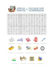 school objects - wordsearch